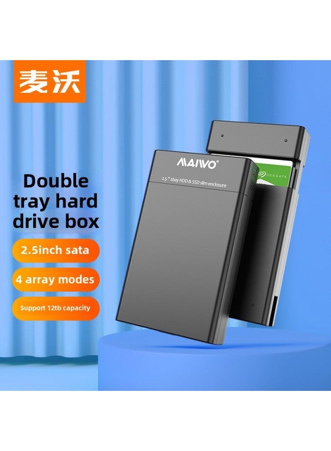Maiwo Mobile Hard Disk Box 2.5-inch Double-disk Raid Array Box TypeC3.1 Solid State External Box K25272C-Color:K25682 2.5inch Double Disc Array Box - Image 1